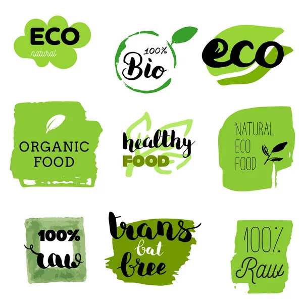 Egészséges Étel Ikonok Címkék Organikus Címkék Természetes Termék Elemek Vegetáriánus — Stock Vector