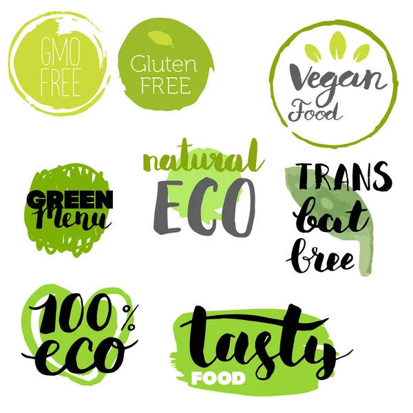 Иконки Здоровой Пищи Этикетки Органические Жетоны Элементы Натурального Продукта Логотип — стоковый вектор