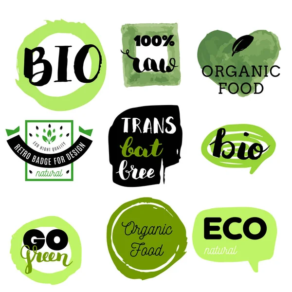 Здорові Харчові Значки Етикетки Органічні Теги Елементи Натурального Продукту Логотип — стоковий вектор