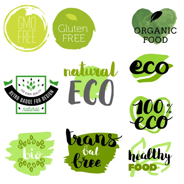 Symbole Für Gesunde Lebensmittel Etiketten Organische Etiketten Natürliche Produktelemente Logo — Stockvektor
