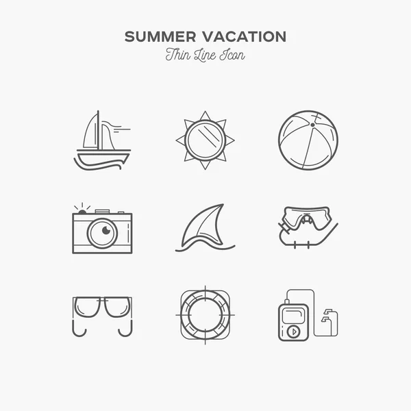 Tropical Vacation Travel Summer Holiday Line Icons Set — Stok Vektör