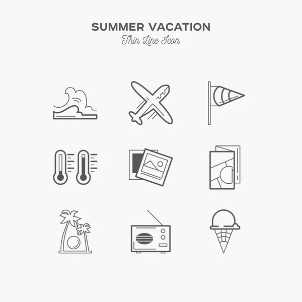 Tropical Vacation Travel Summer Holiday Line Icons Set — Stock vektor