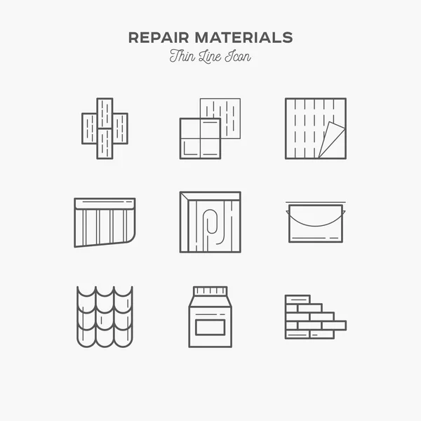 Line Icons Set Repair Materials Icons Set Interior Repair Objects — Stock Vector