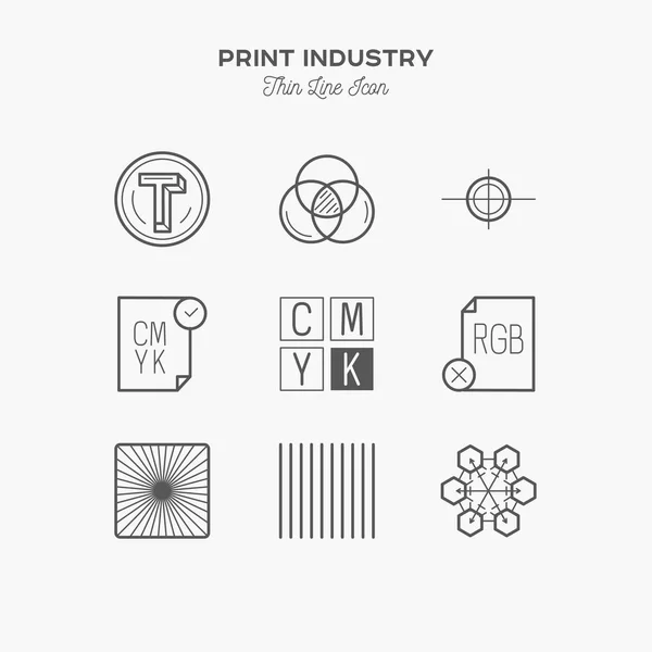 Proceso Impresión Canta Conjunto Iconos Arte Línea Delgada Ilustraciones Estilo — Vector de stock