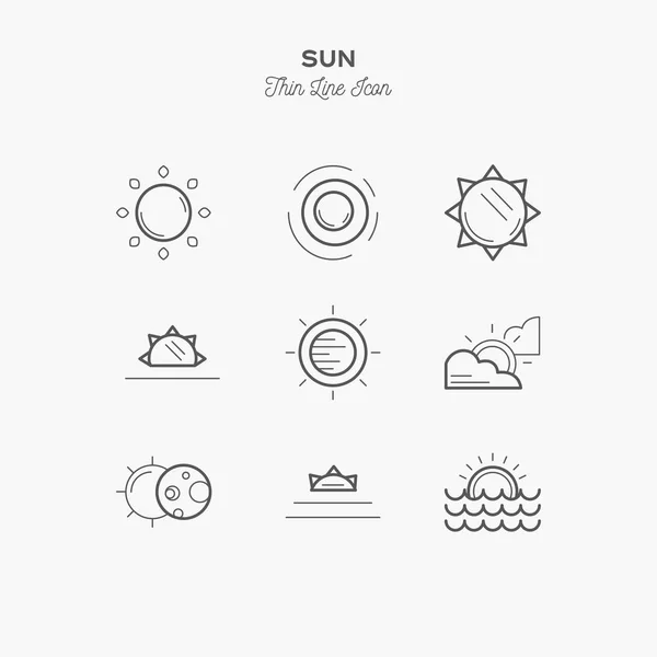 Line Icon Sun Sunrise Sunset Isolated Object Line Icons Set — Stock Vector