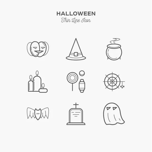 Halloween Kürbis Süßigkeiten Und Mehr Dünne Linien Icons Set Vektorillustration — Stockvektor