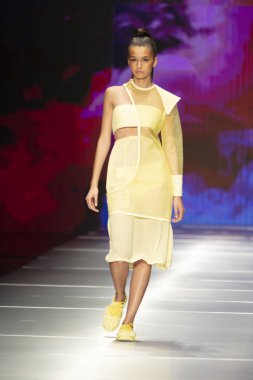 Manken Miami Moda Enstitüsü göstermek Resort 2018 koleksiyonda Miami moda hafta 2017 Miami'de Buz Sarayı'nda 31 Mayıs 2018 üzerinde sırasında pist yürür