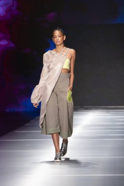 Manken Miami Moda Enstitüsü göstermek Resort 2018 koleksiyonda Miami moda hafta 2017 Miami'de Buz Sarayı'nda 31 Mayıs 2018 üzerinde sırasında pist yürür