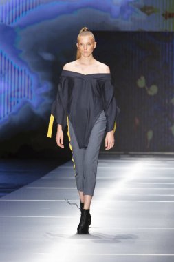 Manken Miami Moda Enstitüsü göstermek Resort 2018 koleksiyonda Miami moda hafta 2017 Miami'de Buz Sarayı'nda 31 Mayıs 2018 üzerinde sırasında pist yürür