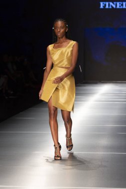 Manken Miami Moda Enstitüsü göstermek Resort 2018 koleksiyonda Miami moda hafta 2017 Miami'de Buz Sarayı'nda 31 Mayıs 2018 üzerinde sırasında pist yürür