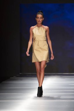 Manken Miami Moda Enstitüsü göstermek Resort 2018 koleksiyonda Miami moda hafta 2017 Miami'de Buz Sarayı'nda 31 Mayıs 2018 üzerinde sırasında pist yürür