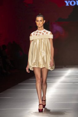 Manken Miami Moda Enstitüsü göstermek Resort 2018 koleksiyonda Miami moda hafta 2017 Miami'de Buz Sarayı'nda 31 Mayıs 2018 üzerinde sırasında pist yürür