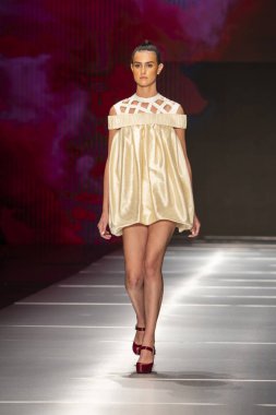 Manken Miami Moda Enstitüsü göstermek Resort 2018 koleksiyonda Miami moda hafta 2017 Miami'de Buz Sarayı'nda 31 Mayıs 2018 üzerinde sırasında pist yürür