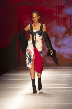 Manken Miami Moda Enstitüsü göstermek Resort 2018 koleksiyonda Miami moda hafta 2017 Miami'de Buz Sarayı'nda 31 Mayıs 2018 üzerinde sırasında pist yürür