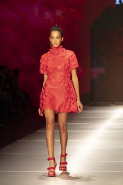 Manken Miami Moda Enstitüsü göstermek Resort 2018 koleksiyonda Miami moda hafta 2017 Miami'de Buz Sarayı'nda 31 Mayıs 2018 üzerinde sırasında pist yürür