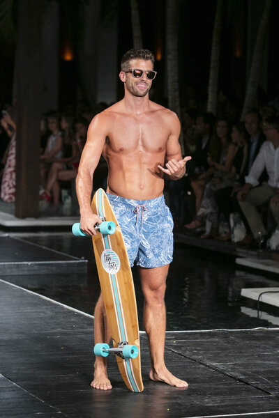 A model walks the runway for Maaji Summer collection 2018 fashion show during Funkshion Swim 2017 in Miami Beach at the Setai Hotel on July 23rd, 2017