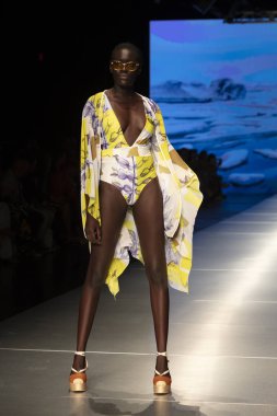 Manken Carolina Estefan moda Show Resort 2018 koleksiyonda Miami moda hafta 2017 Miami'de Buz Sarayı'nda 2 Haziran 218 üzerinde sırasında pist yürür