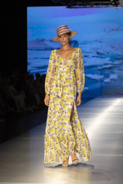Manken Carolina Estefan moda Show Resort 2018 koleksiyonda Miami moda hafta 2017 Miami'de Buz Sarayı'nda 2 Haziran 218 üzerinde sırasında pist yürür