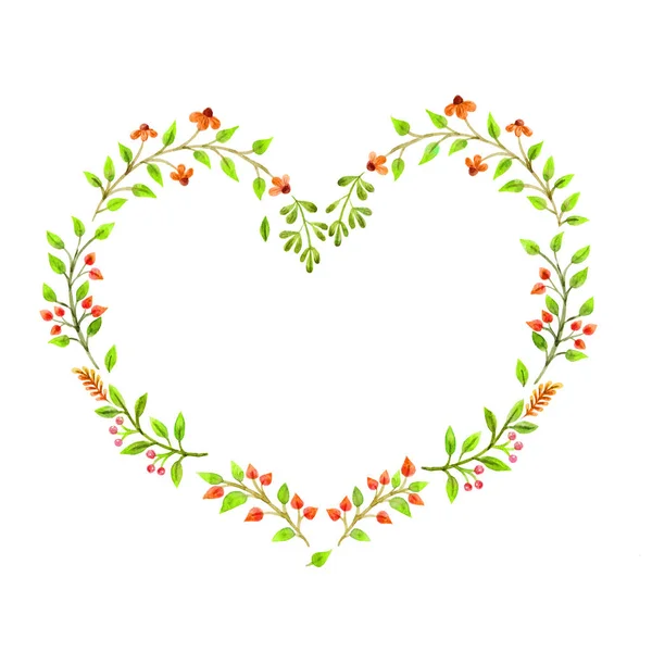 Akvarelu květinový věnec ve tvaru srdce Image izolované na bílém pozadí — Stock fotografie