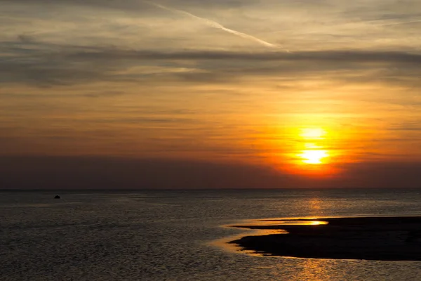 Pôr Sol Sobre Mar Norte Jutlândia Norte Dinamarca — Fotografia de Stock