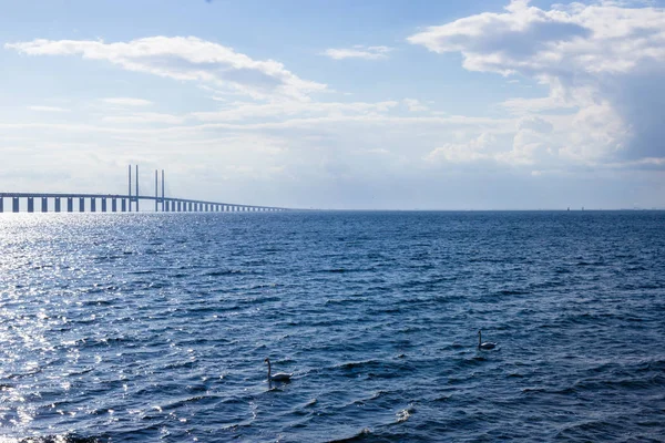 Widok Most Oresund Łączy Malmö Kopenhagi Nad Morze Bałtyckie — Zdjęcie stockowe