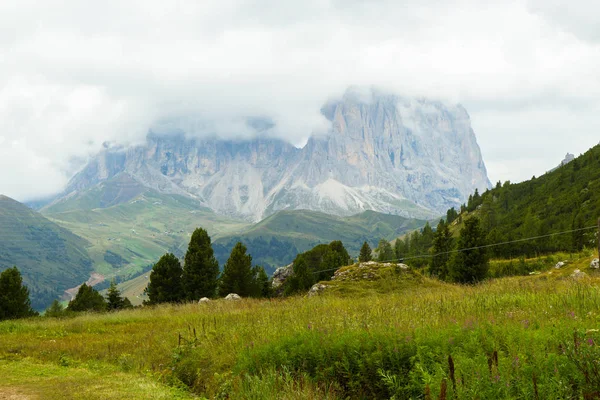 View of Dolomites mountains on a foggy day, South Tyrol — Stock Photo, Image