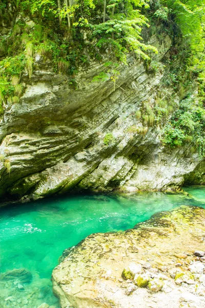 Vintgar Gorge-híres séta Szlovéniában, Júliai-Alpokban — Stock Fotó