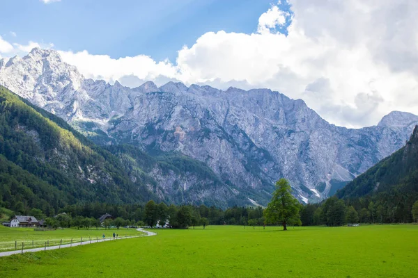 Vista do famoso Vale do Logar na Eslovênia — Fotografia de Stock