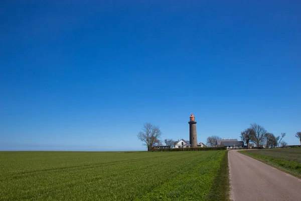 Grenaa, Danimarka'daki Fornaes deniz feneri ile görünümü — Stok fotoğraf