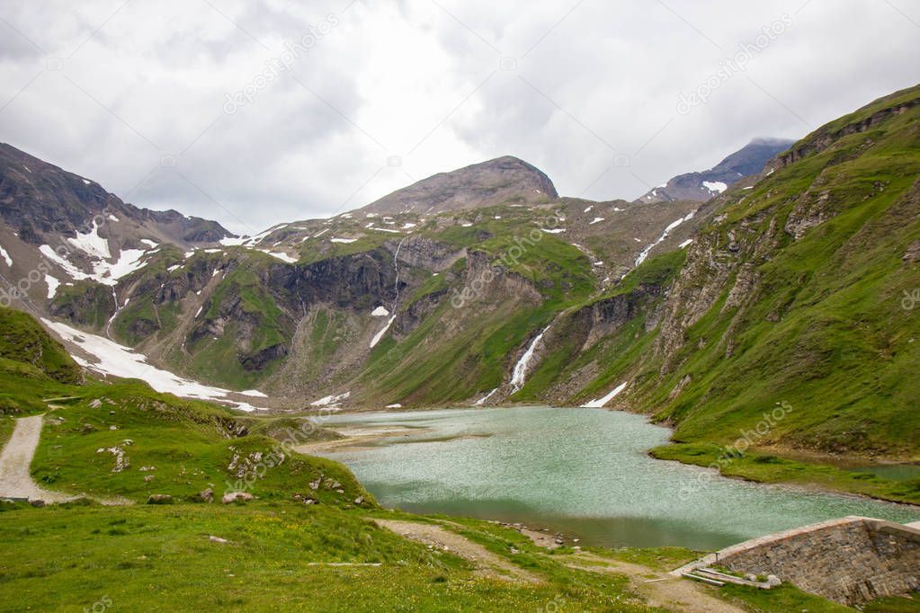 High mountains lake at Grossglockner High Alpine Road, Austia