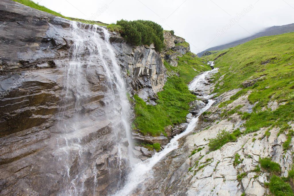 High mountains waterfall at Grossglockner High Alpine Road