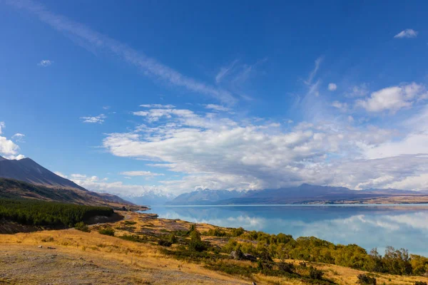 Widok na jezioro Pukaki z Mount Cook Reflection, Nowa Zelandia — Zdjęcie stockowe