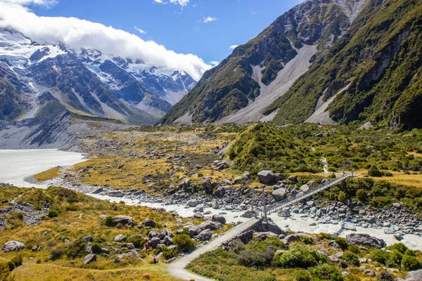 Widok na początek trasy doliny Hooker, Park Narodowy Aoraki — Zdjęcie stockowe