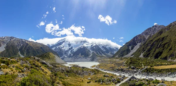 Vista do início da trilha do vale de Hooker, parque nacional de Aoraki — Fotografia de Stock