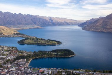 Güzel Queenstown havadan görünümü, Otago, Yeni Zelanda