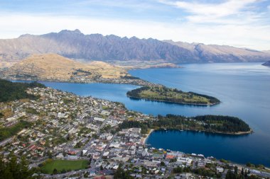 Güzel Queenstown havadan görünümü, Otago, Yeni Zelanda