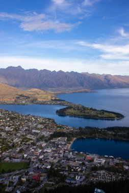 Güzel Queenstown havadan görünümü, Otago, Yeni Zelanda