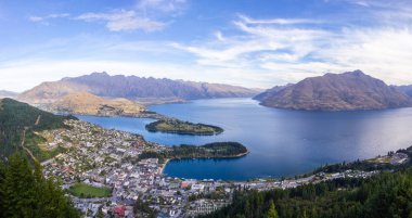 Güzel Queenstown havadan görünümü, Otago, Yeni Zelanda