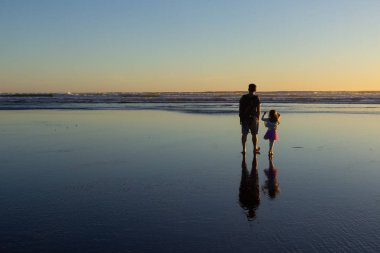 Piha plajında gün batımı, North Island, Yeni Zelanda