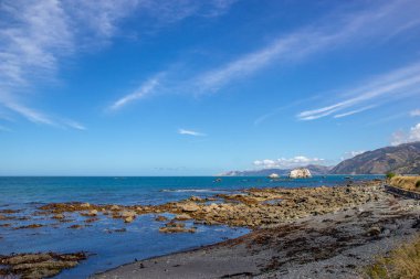 Kaikoura yakınlarındaki muhteşem deniz manzarası görünümü, Yeni Zelanda