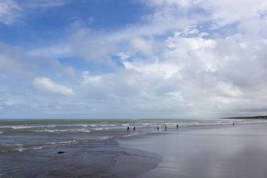 Muriwai Regional Park'ın panoramik manzarası, Yeni Zelanda