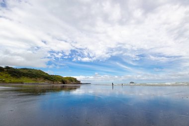 Muriwai Regional Park'ın panoramik manzarası, Yeni Zelanda