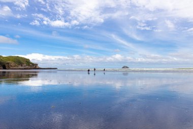 Muriwai Regional Park'ın panoramik manzarası, Yeni Zelanda