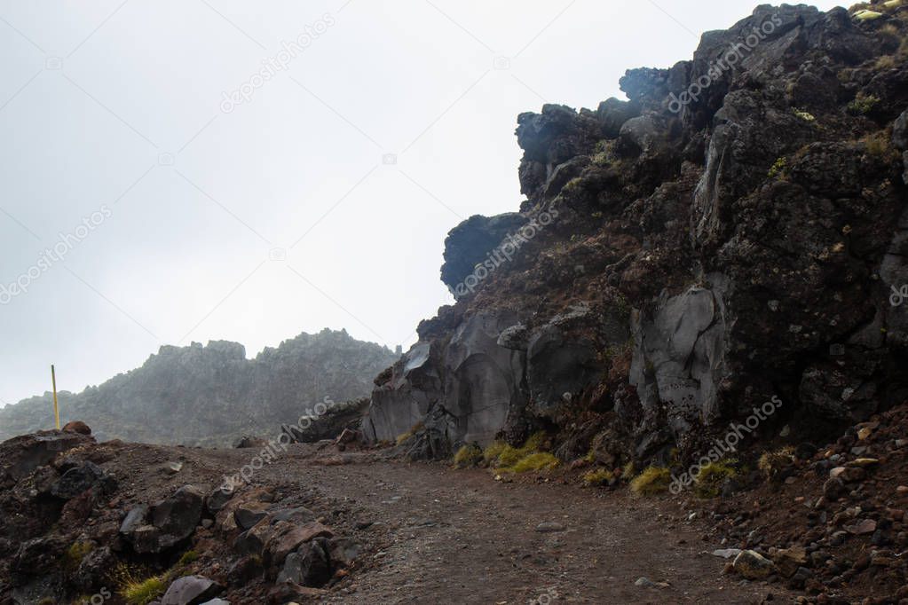 foggy rainy day at Tongariro volcano, New Zealand