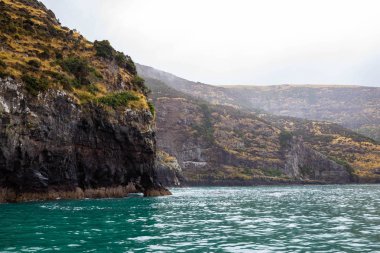 Akaroa limanında bulutlu bir gün, Yeni Zelanda