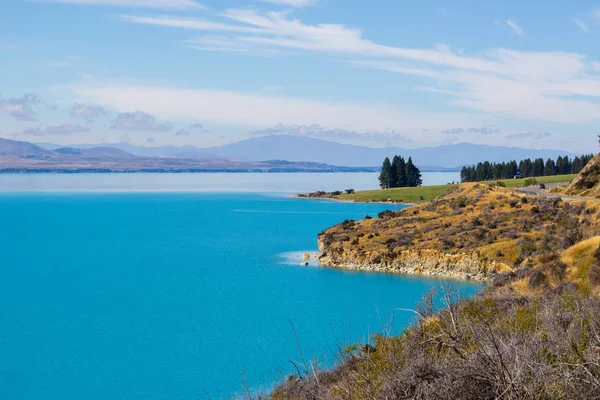 新西兰Pukaki湖绿松石水 — 图库照片