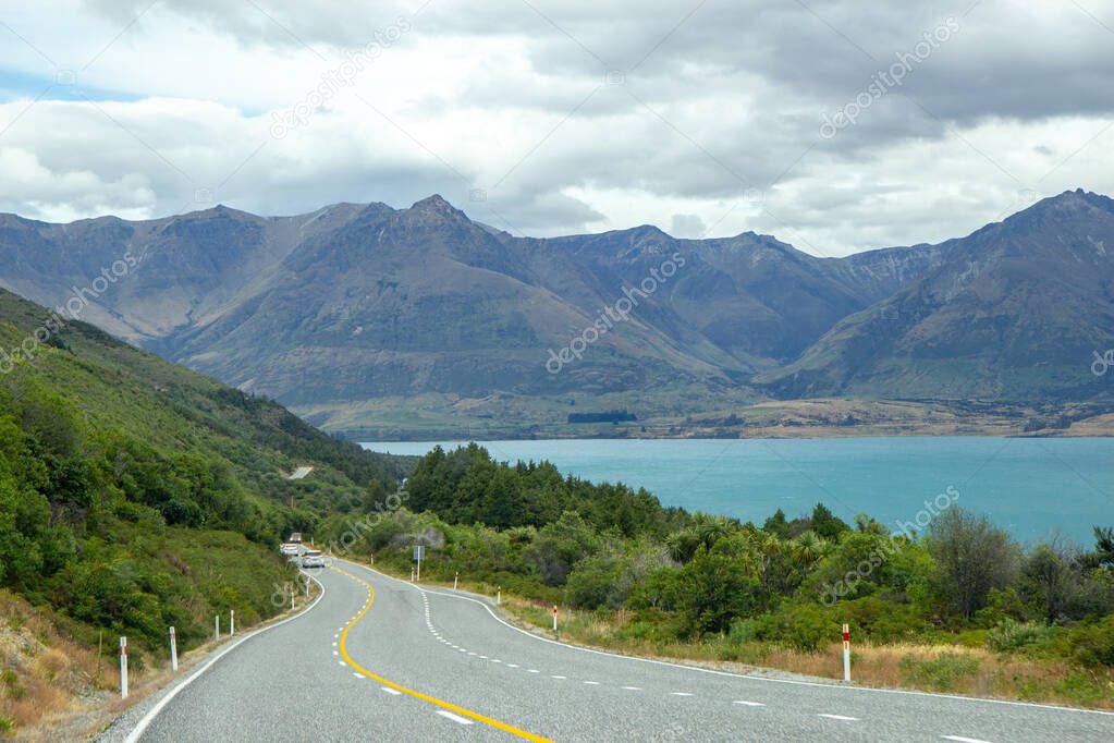 view of Wakatipu lake, South island, New Zealand