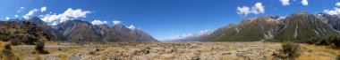 Yeni Zelanda 'daki Aoraki Ulusal Parkı panoramik görünümü