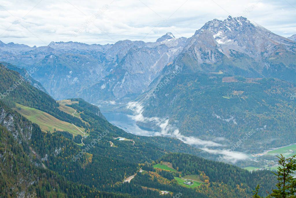 Aerial view of Koenigsee from Eagle Nest, Bavaria