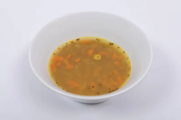 Sopa Lentilha Com Cenouras Fundo Branco — Fotografia de Stock